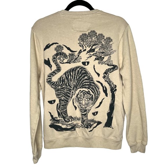Blind Rooster Other - Blind Rooster Sweatshirt Mens Small Tan Courage Graphic Tiger Crew Neck Chinese